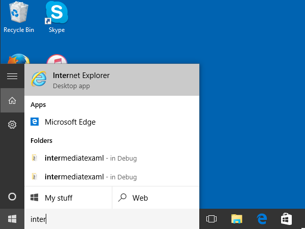 Comment ouvrir Internet Explorer dans Windows 10