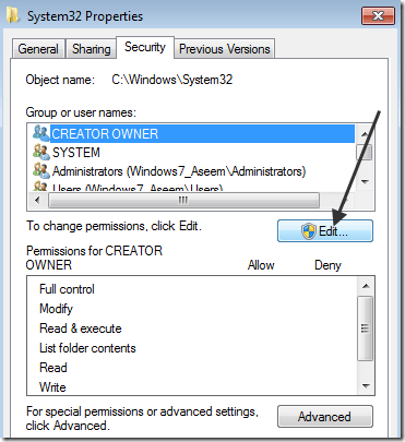 autorisations Windows 7