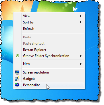 Sélection de Personnaliser dans Windows 7