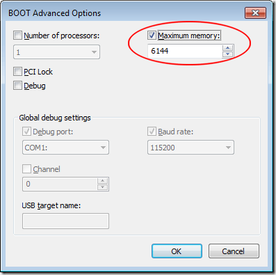 Modifier la mémoire maximale à l'aide des options avancées de Windows 7 BOOT