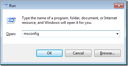 Exécutez MSCONFIG à partir de la commande Exécuter dans Windows 7