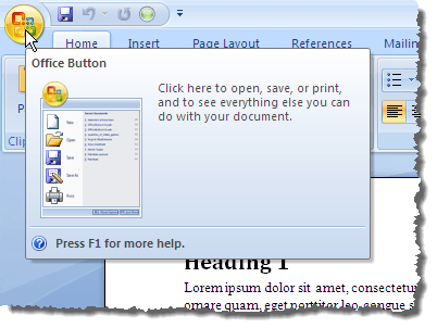 En cliquant sur le bouton Office dans Word 2007