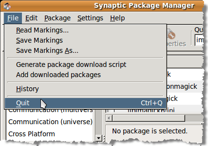 Fermer le gestionnaire de packages Synaptic