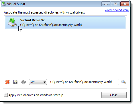 Lecteur virtuel W: ajouté dans Visual Subst