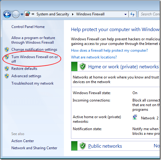 Cliquez sur Activer ou désactiver le pare-feu Windows