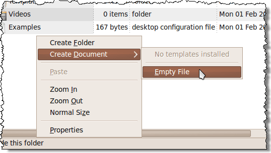 Création d'un fichier de script shell vide