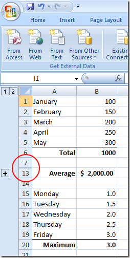 Lignes réduites dans une feuille de calcul Excel
