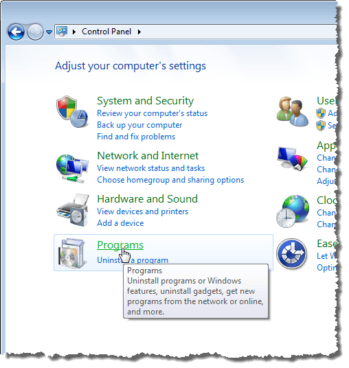 En cliquant sur le lien Programmes dans Windows 7
