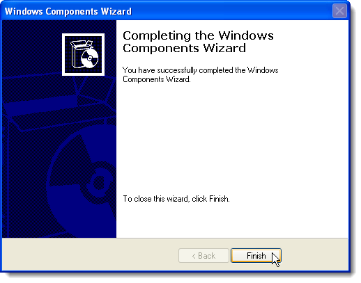 Fin de l'Assistant Composants Windows
