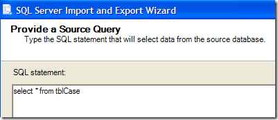 requête SQL d'exportation