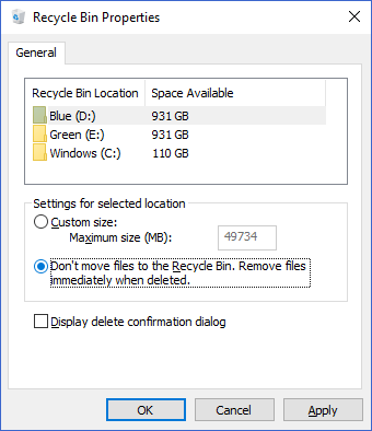 1608066135 810 Modifier les parametres de la corbeille dans Windows 10