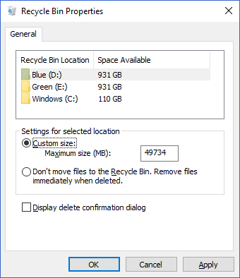 1608066135 987 Modifier les parametres de la corbeille dans Windows 10