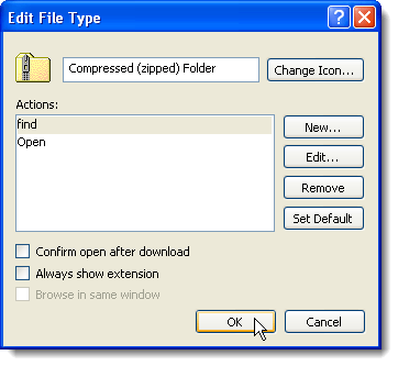 Boîte de dialogue Modifier le type de fichier