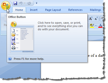 En cliquant sur le bouton Office dans Word 2007