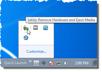 Icône Retirer le périphérique en toute sécurité dans la barre d'état système de Windows 7