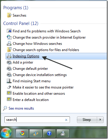 options d'indexation windows 7
