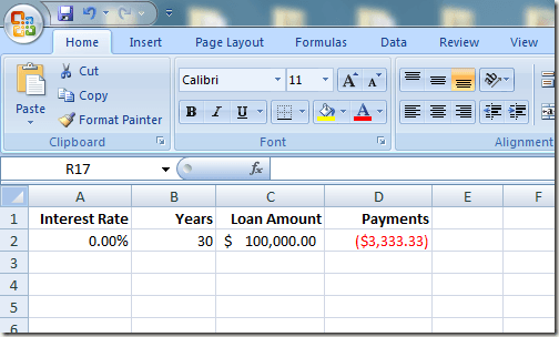Un calcul de paiement hypothécaire simple dans Excel